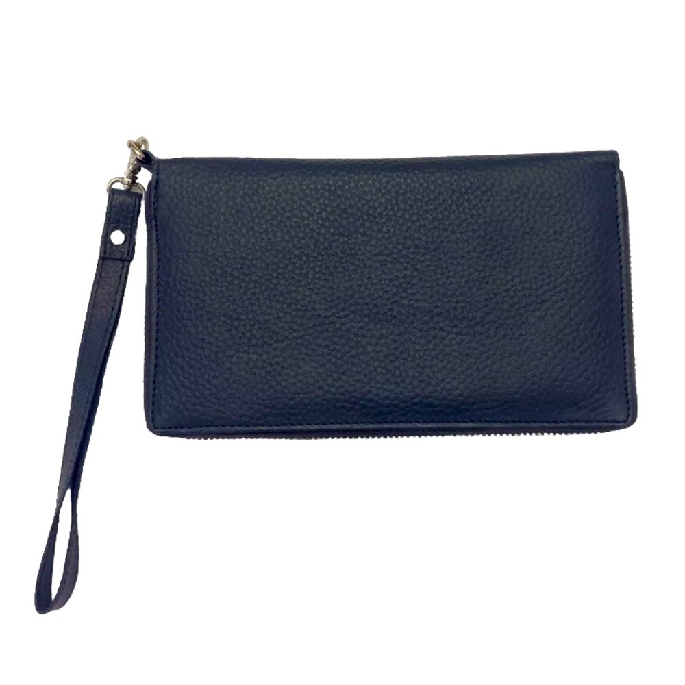 Estalon Womens Zip around Leather RFID Protection Wristlet Wallet Dark Navy Blue